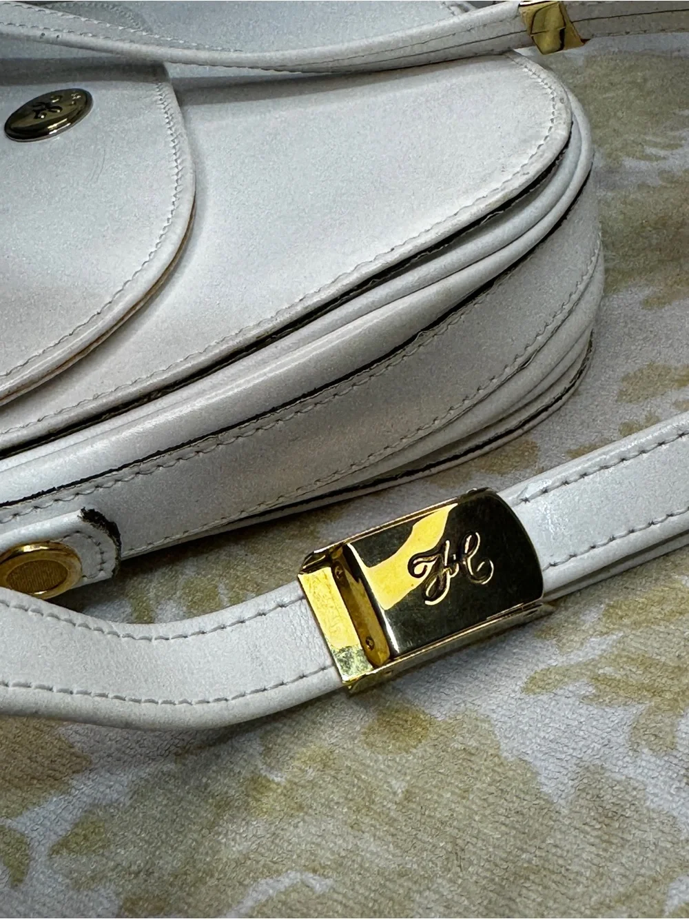 HC Paris White Solid Small Shoulder/Crossbody Bag Flap Magnetic Gold Hardware
